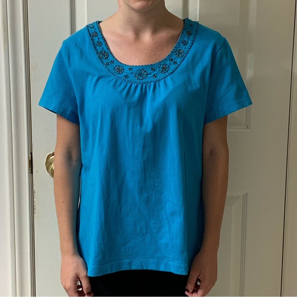 🌷3 for $25🌷Croft & Barrow, US XL, Blue Beaded Collar Short Sleeved Tee Shirt